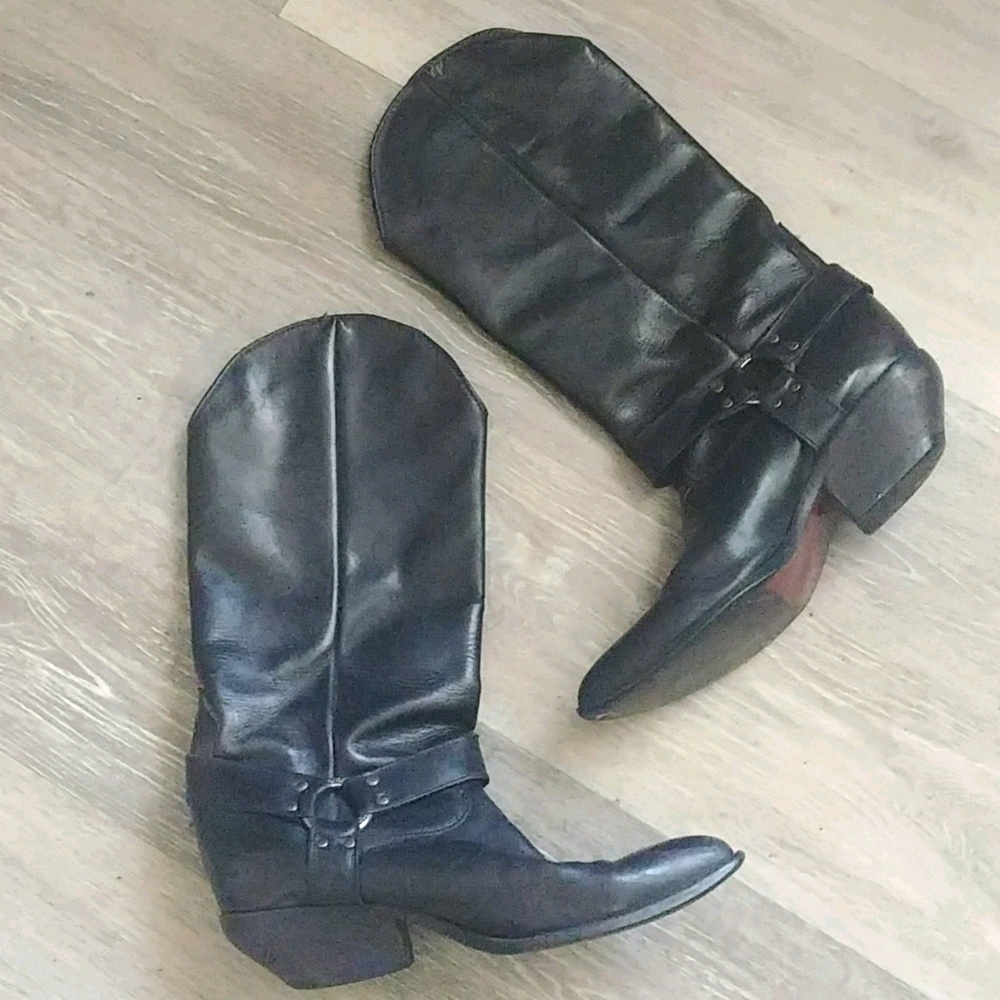 Vintage Zodiac Black Leather Cowboy boots 8.5